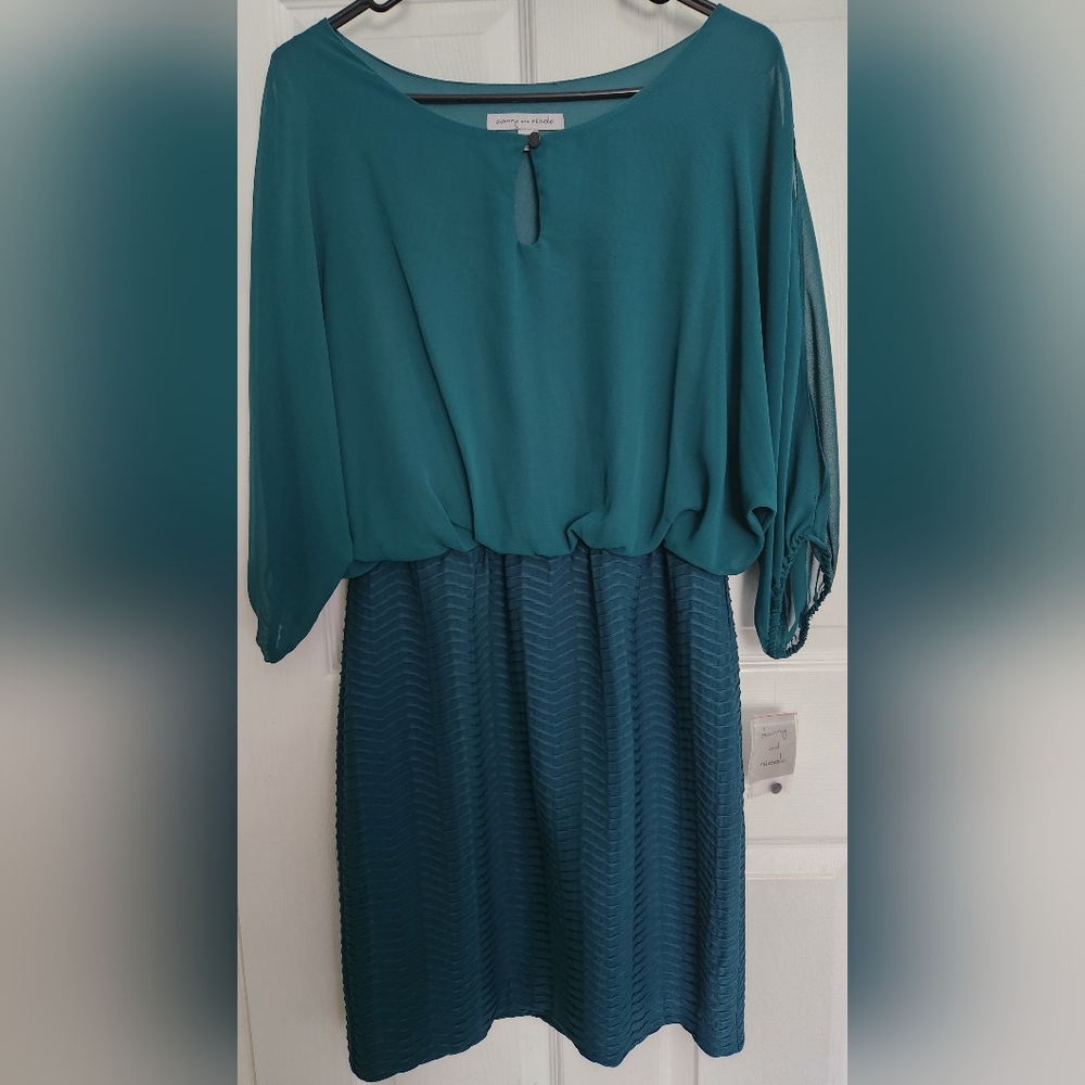 Danny & Nicole Blue Pleated Ruched Dress with Dolman Sleeves